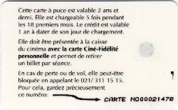 Carte Ciné Fidélité CF1a - dos