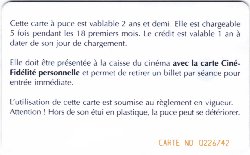 Carte Métro Ciné CI15 - dos