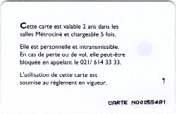 Carte Métro Ciné CI4 - dos