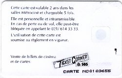 Carte Métro Ciné CI9 - dos