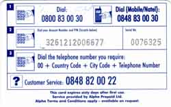Carte Alpha Telecom AL1 - dos